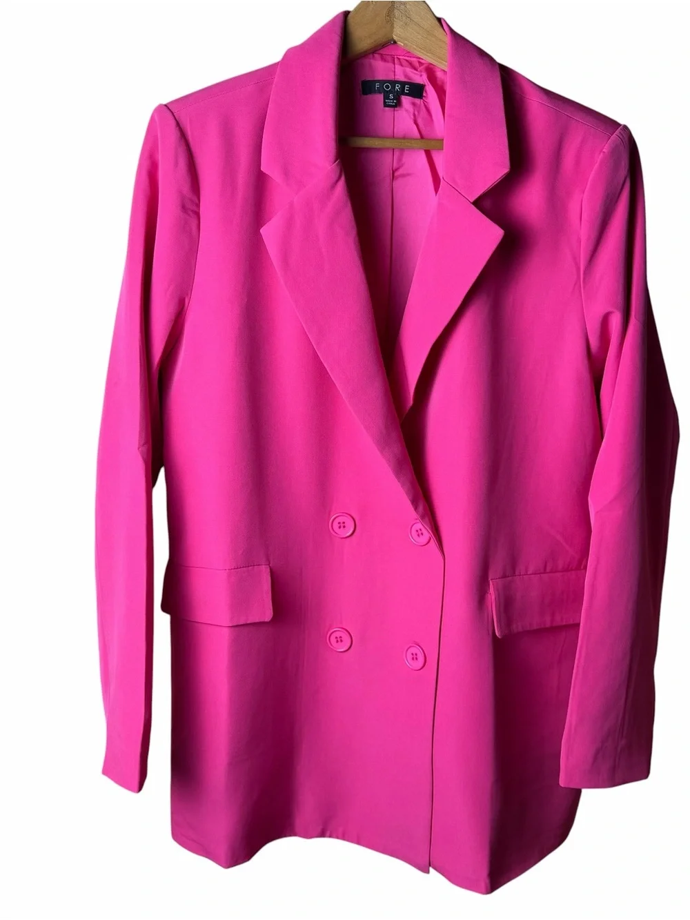 FORE Hot Pink Double Breasted Blazer Jacket Vibrant Magenta Size S